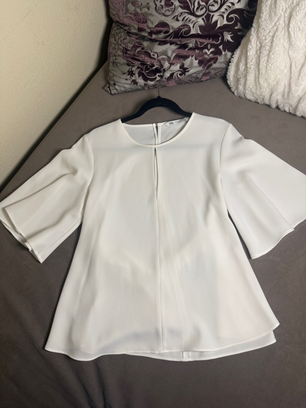 Zara Ivory Flutter-Sleeve Blouse